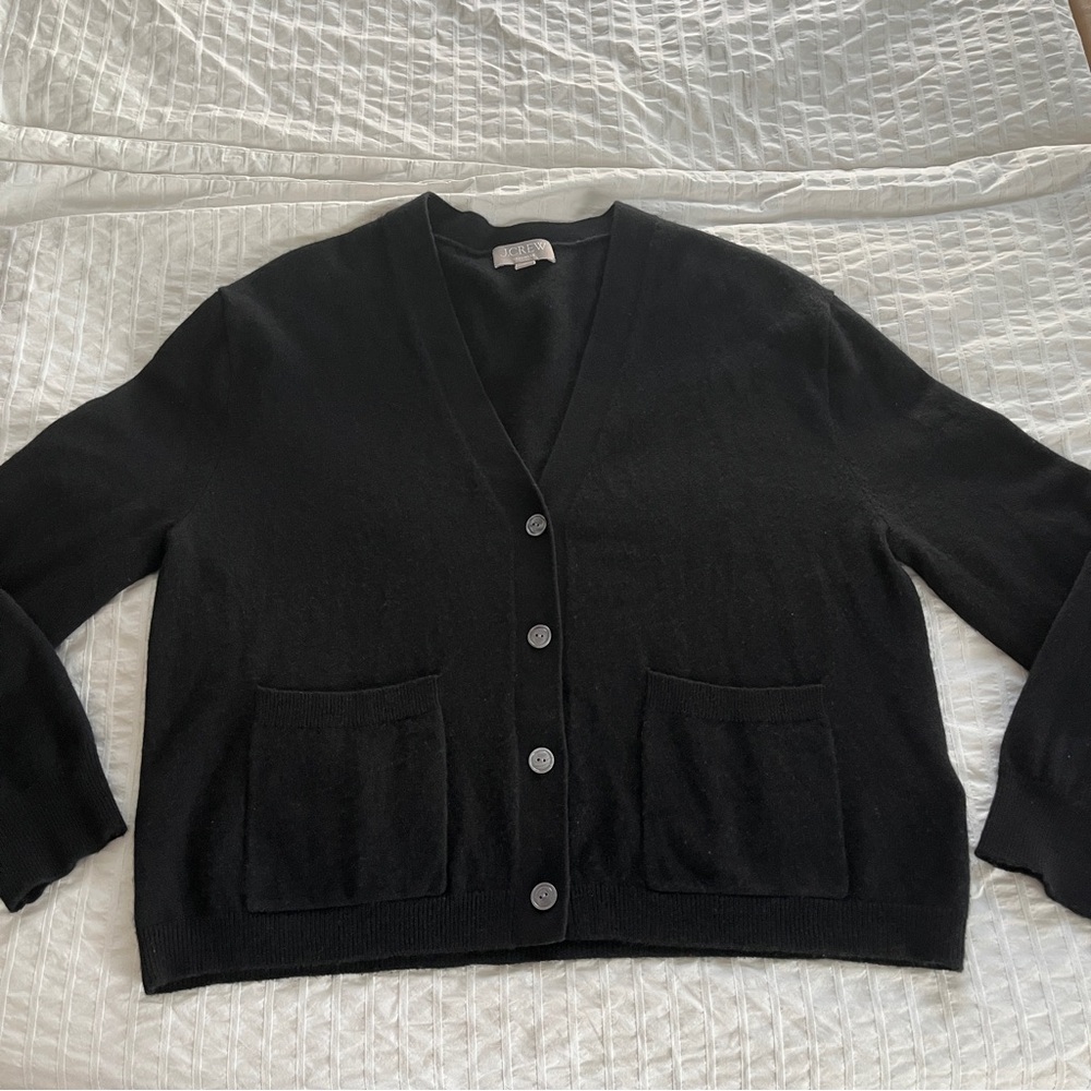 J. Crew Cashmere Patch Pocket V-neck Black Cardigan
